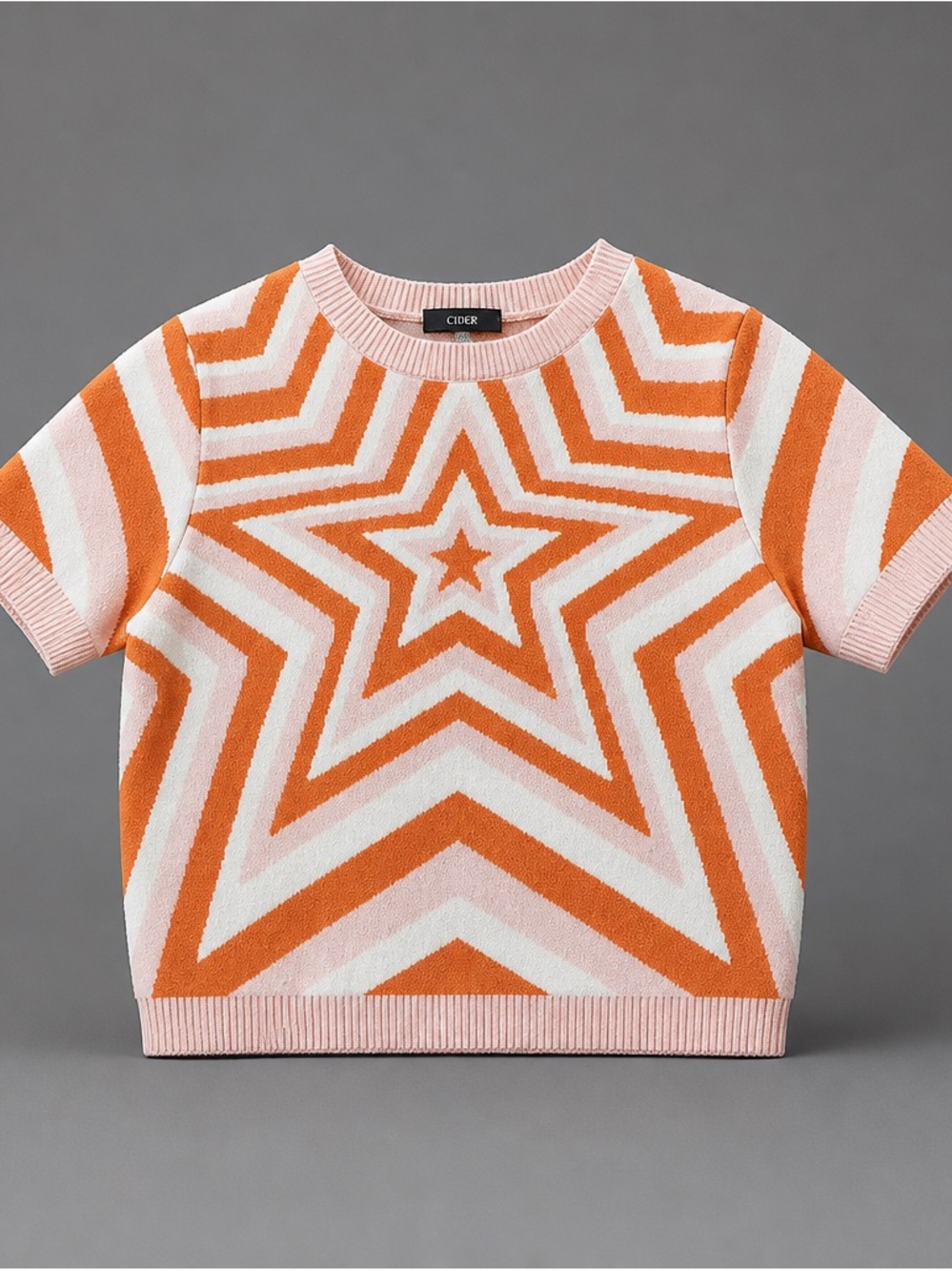 Forever 21 Pink and Orange Starburst Short Sleeve Sweater